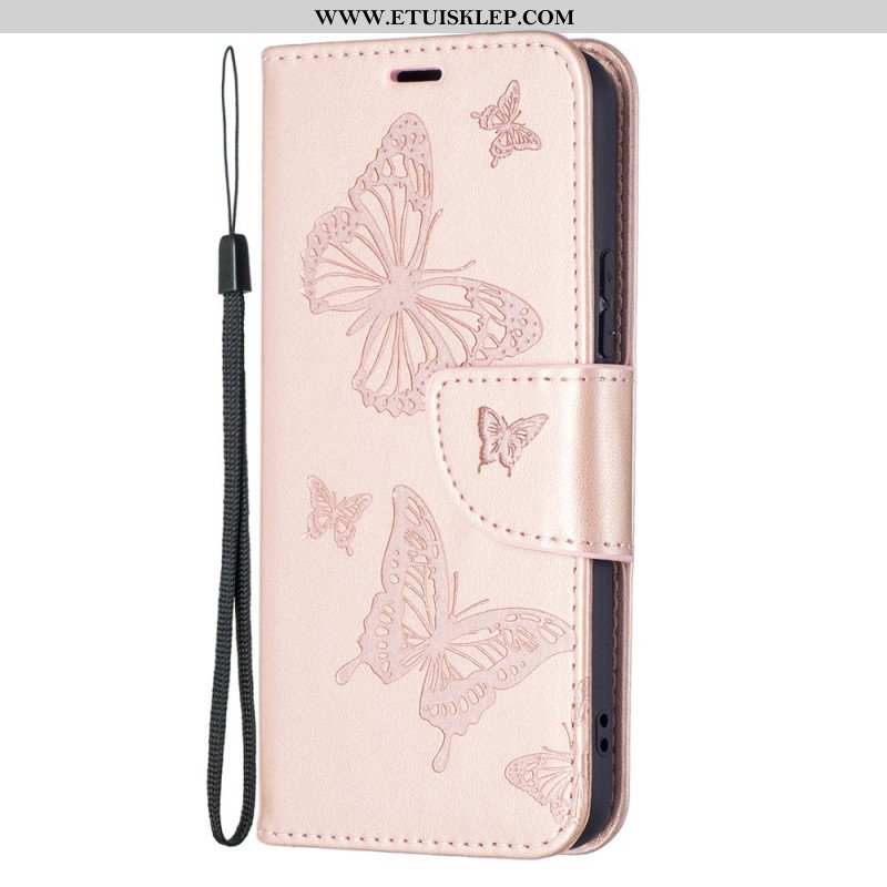 Etui Folio do Samsung Galaxy S22 5G Motyle W Locie Z Smyczą